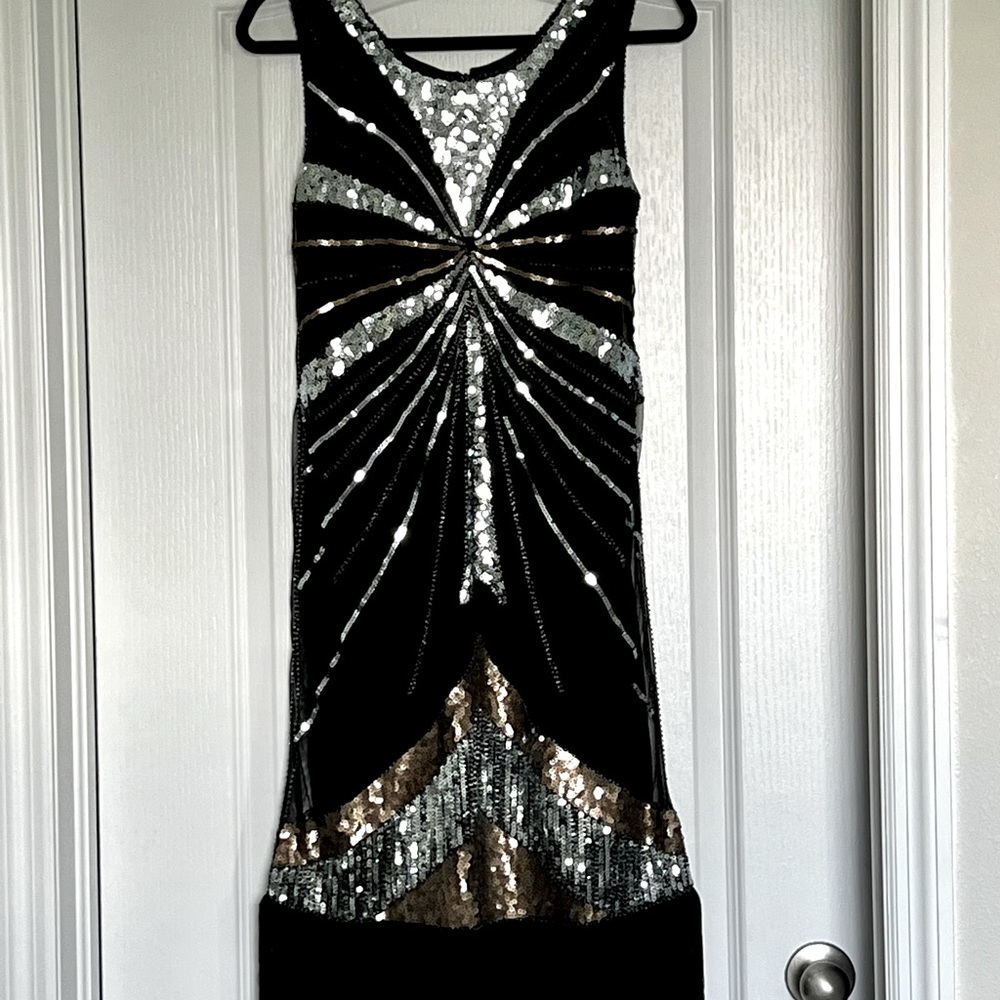 Black and Silver Sequin Evening Dress
